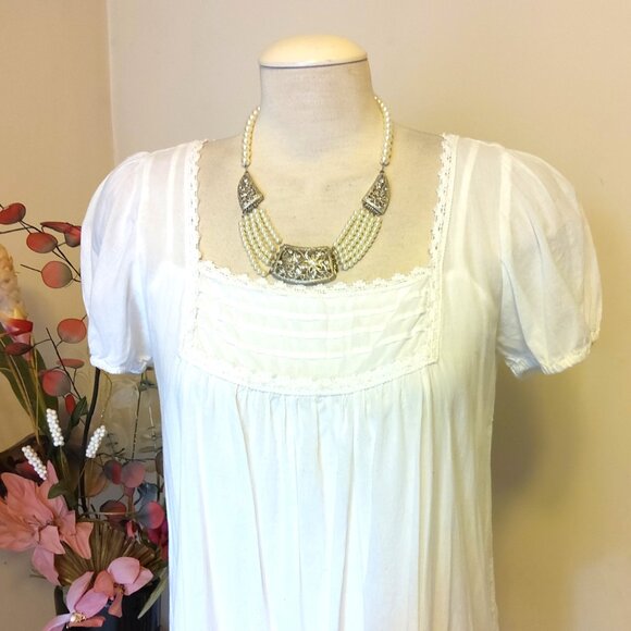 Vintage NEW True Clear Crystal Silver Floral Pendant Earrings VTG Pearl Necklace - Picture 7 of 8